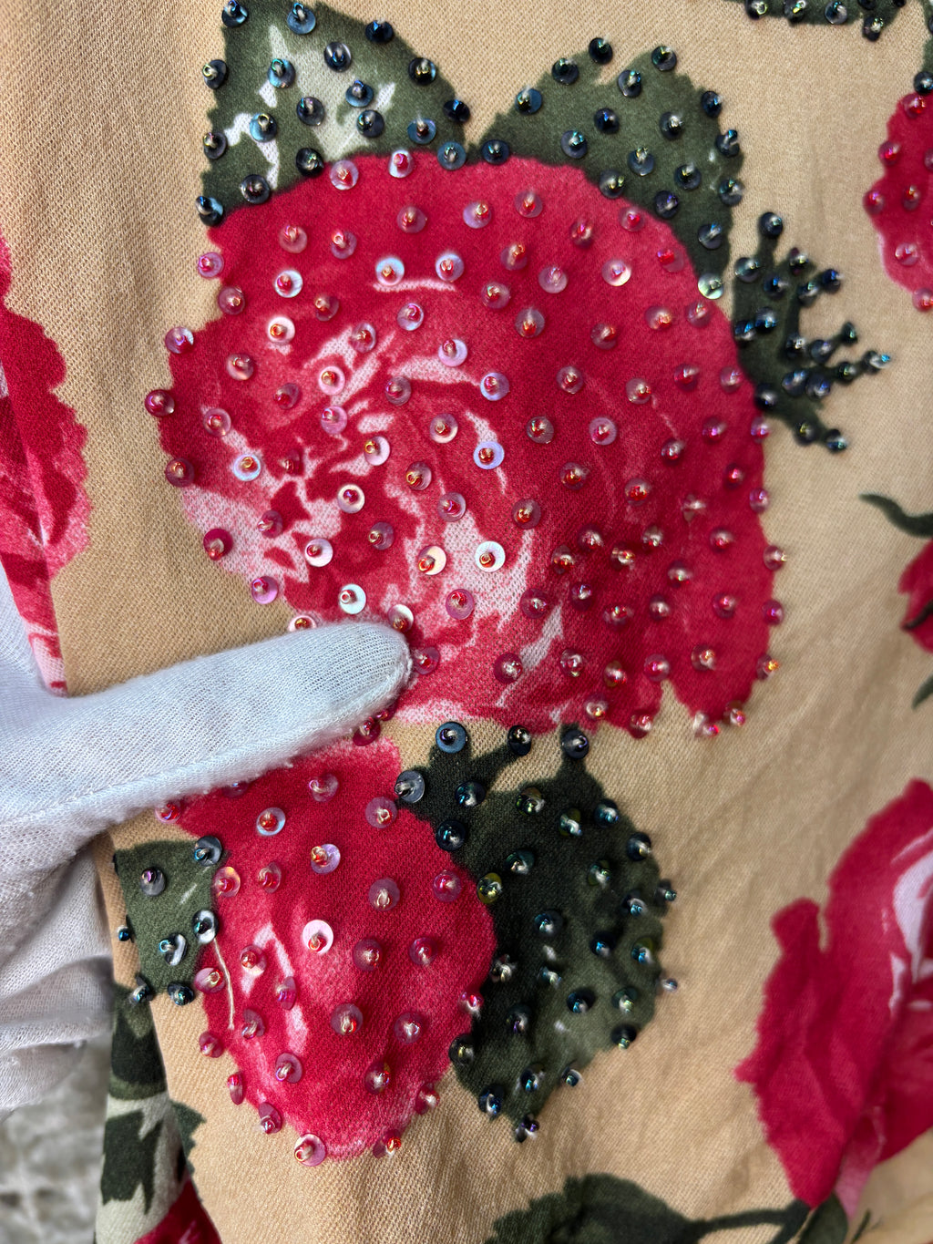 Yorn Y2K Beaded Rose Print Mesh Top