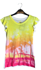 SO Tropical Palm Sunset Ruffle Top
