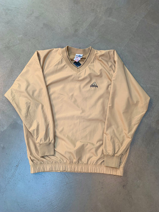 Adidas Beige Golf Pullover With V-Neck Mesh Collar