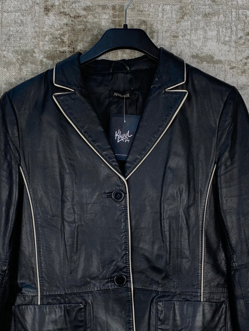 Womens Black with White Leather Jacket