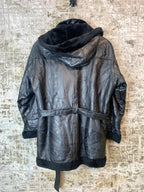 Patchwork Leather Faux Fur-Lined Hooded Coat