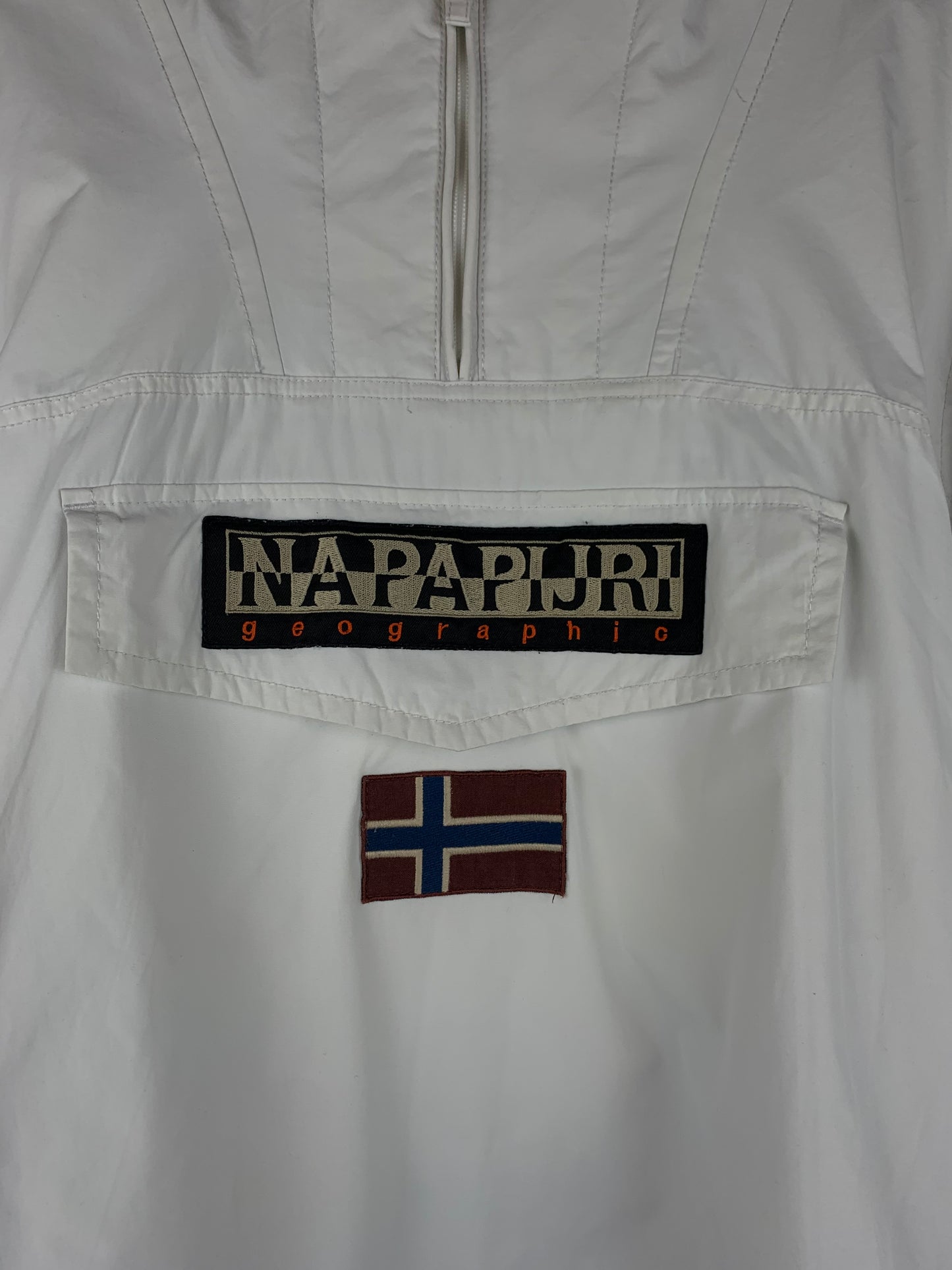 Vintage Napapijri Geographic White Rainforest Anorak Pullover Jacket