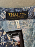 Thai Silk Blue Botanical Short Sleeve Button-Up