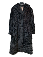 Vintage Black Curly Shearling Longline Coat