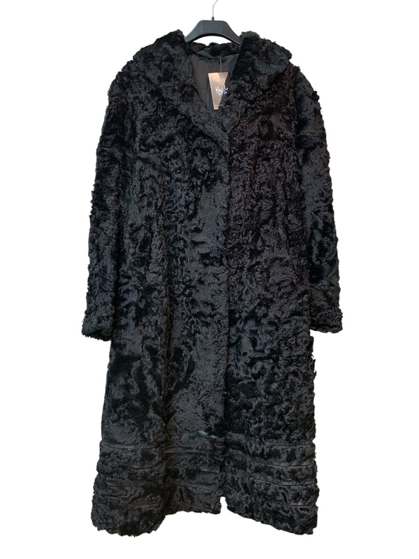 Vintage Black Curly Shearling Longline Coat