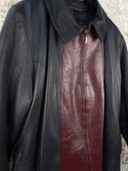 Women's Vintage Black Leather Jacket Red accent