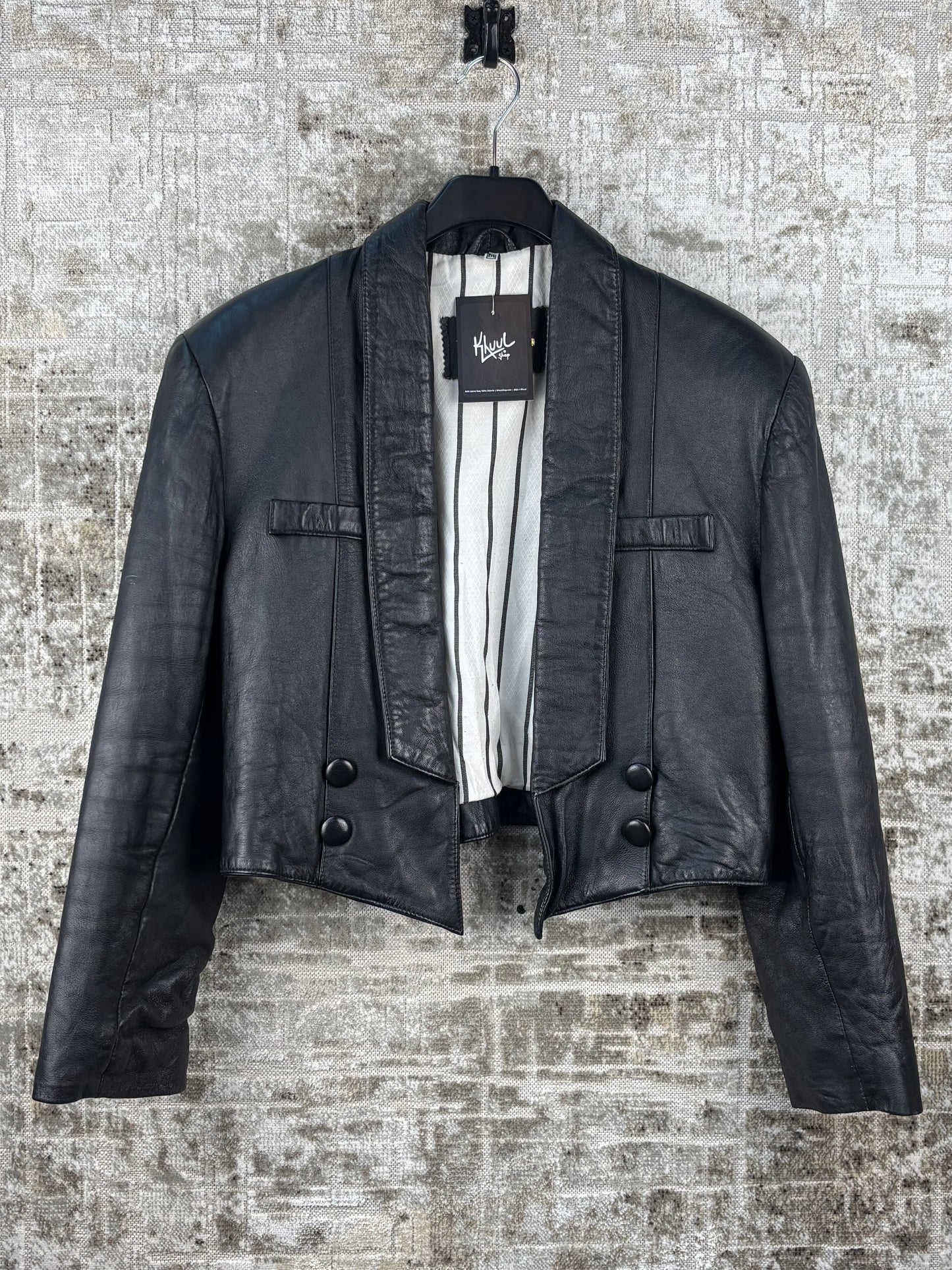 Womens Vintage Black Leather Cropped Blazer