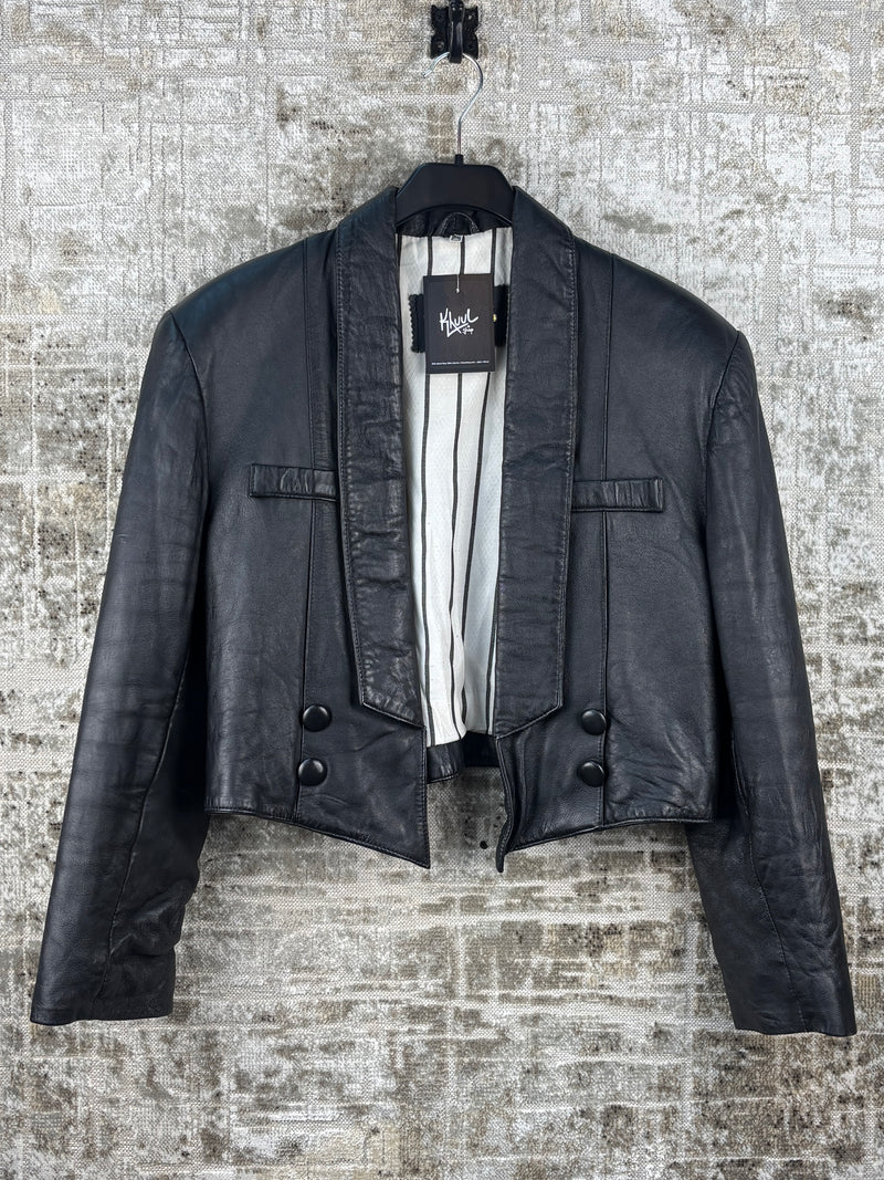 Womens Vintage Black Leather Cropped Blazer