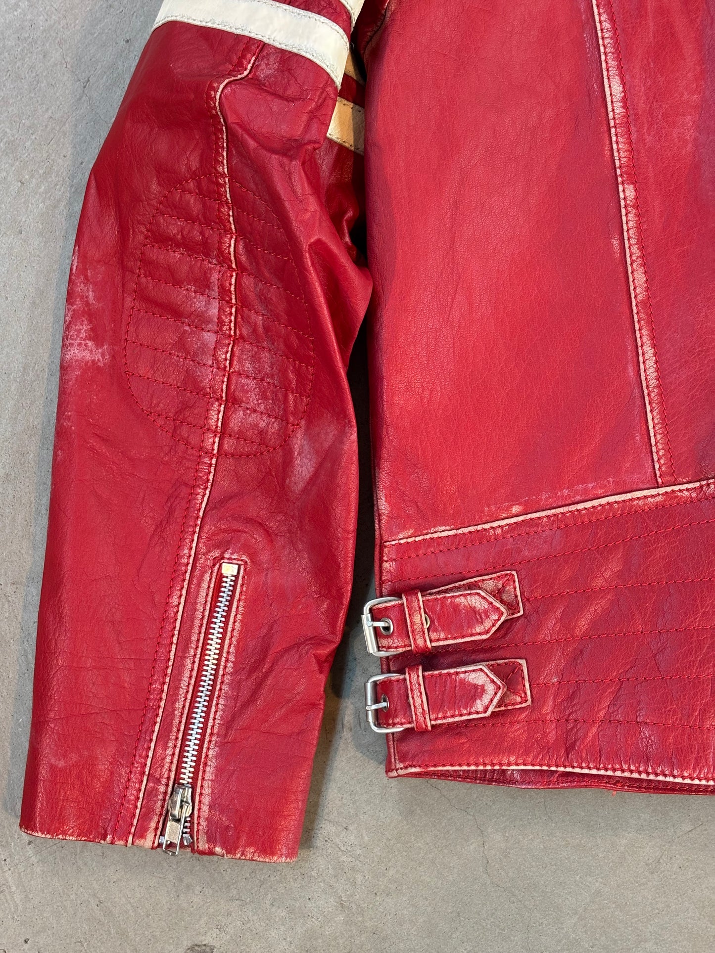 Vintage Red Leather Biker Jacket