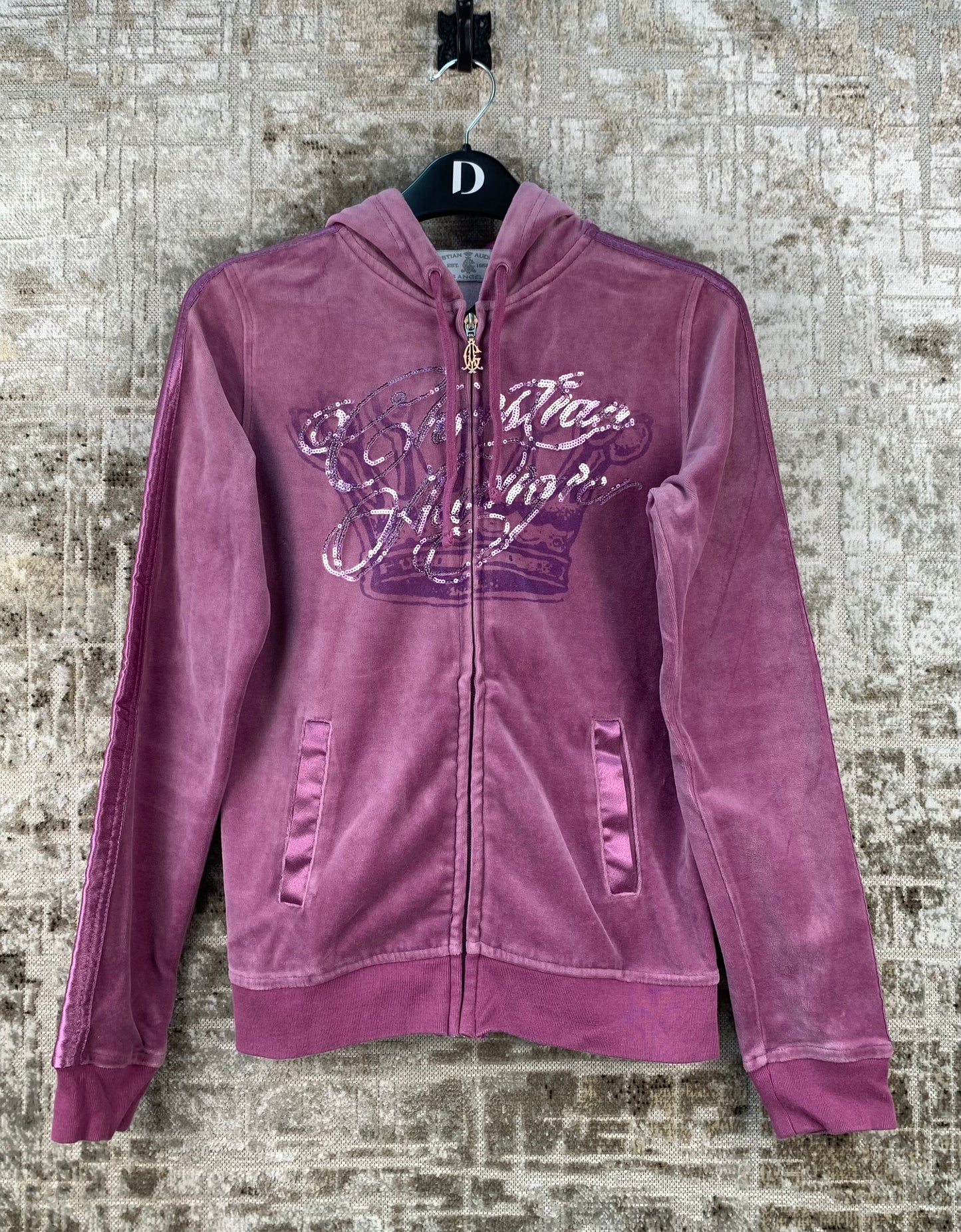 Womens Christian Audigier Purple Velvet Hoodie