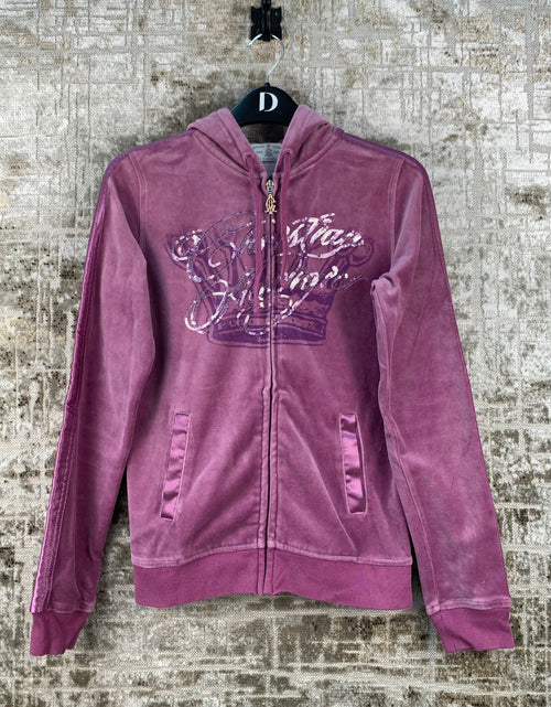 Womens Christian Audigier Purple Velvet Hoodie