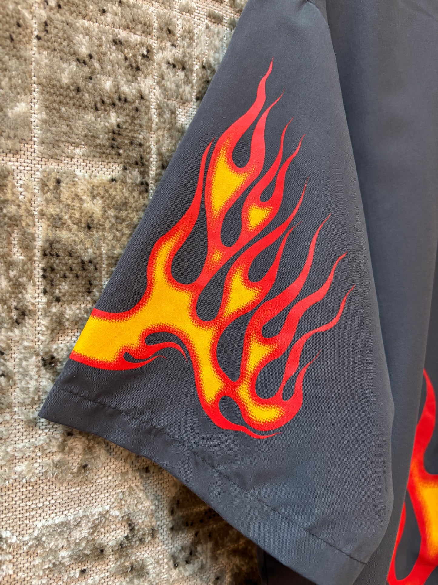 Mens Y2K Smog Rockers Flame Print Button Up Shirt