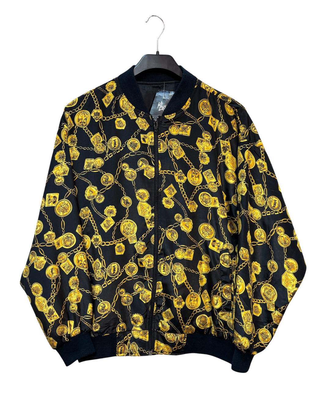 Vintage Black Bomber Jacket With Gold Chain