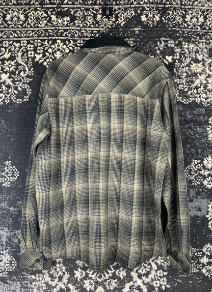 Men's Vintage Dark Grey Plaid Long Sleeve Button-Up Shirt
