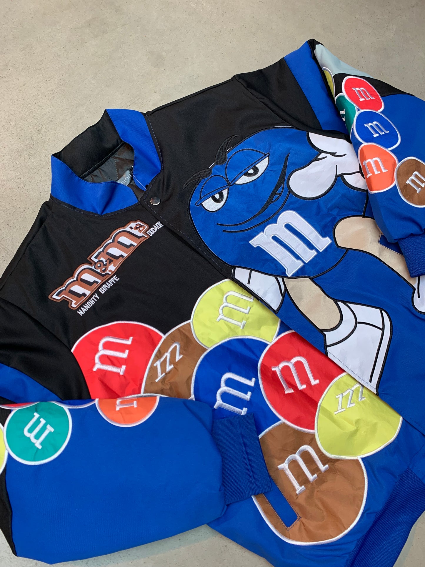 Y2K Unisex Blue M&M Bomber Jacket