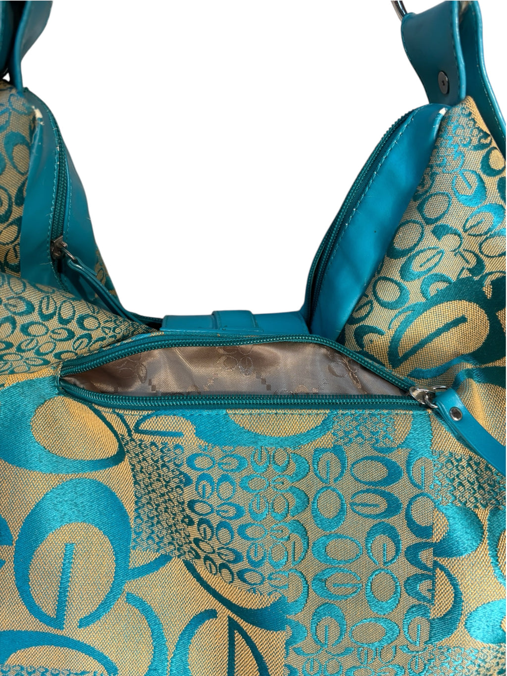 Y2K Teal Floral Jacquard Hobo Bag
