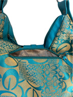Y2K Teal Floral Jacquard Hobo Bag