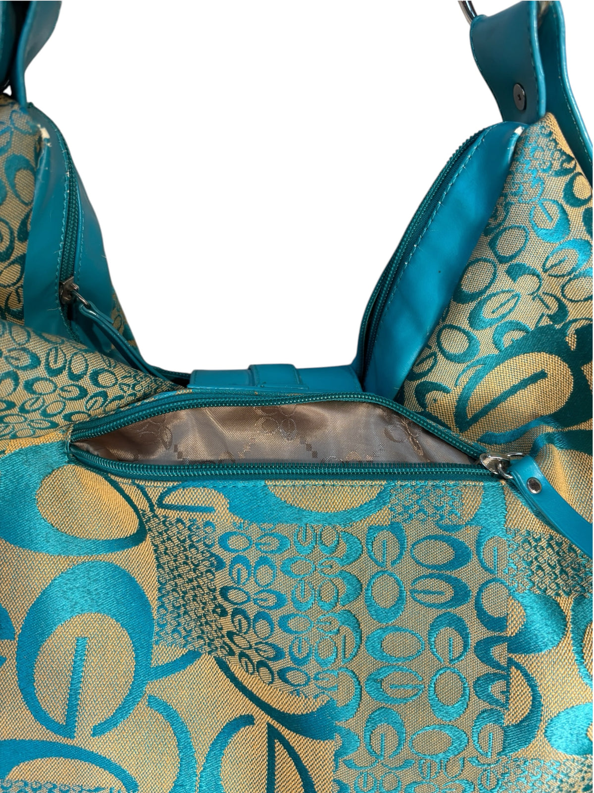 Y2K Teal Floral Jacquard Hobo Bag