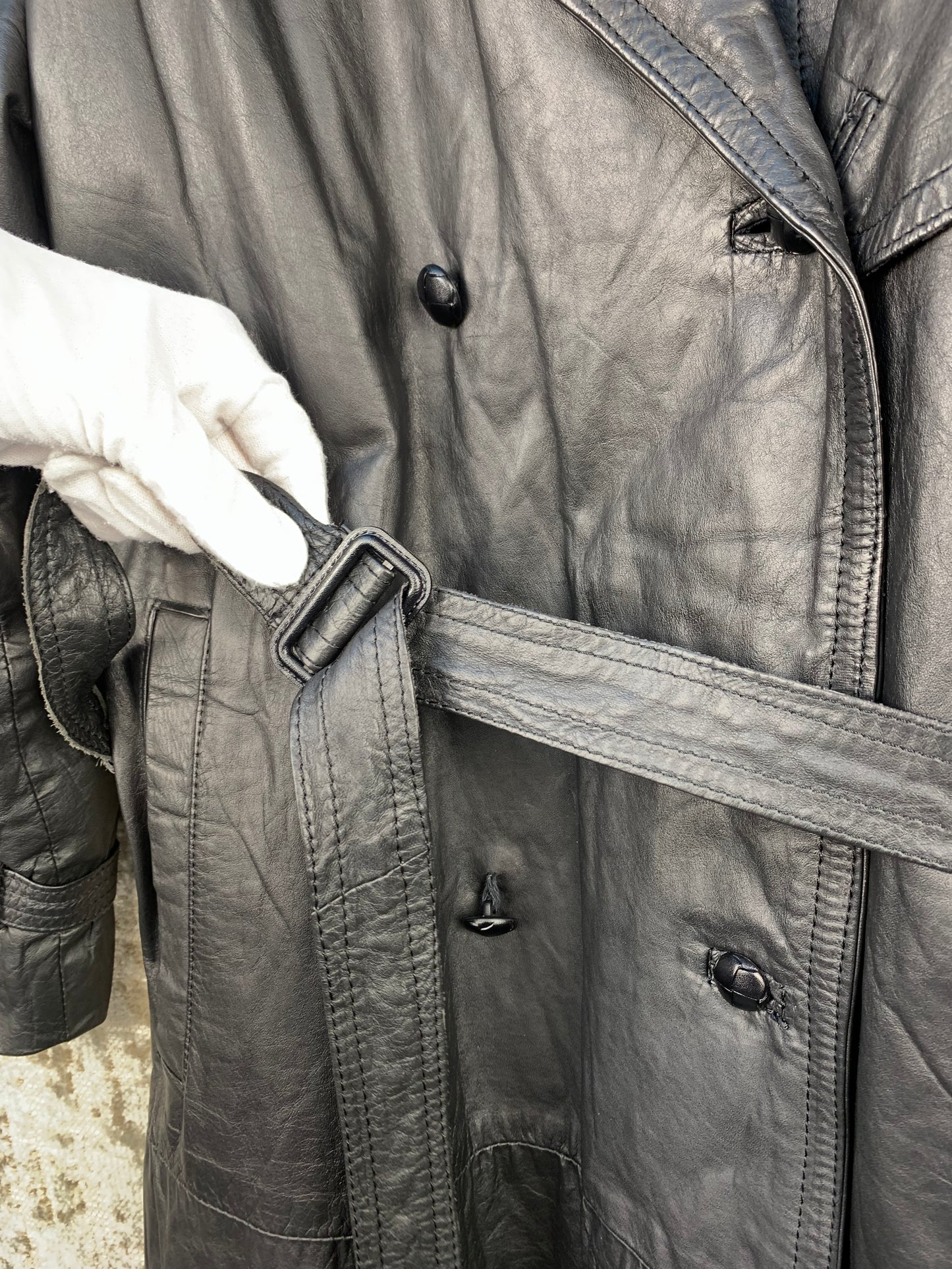 Vintage Black Leather Trench Coat
