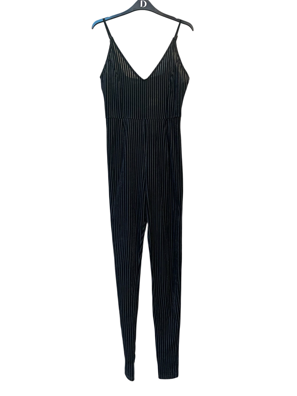 Striped Velvet V-Neck Cami Jumpsuit