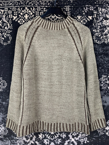 Unisex Washed Two-Tone Chunky Knit Sweater