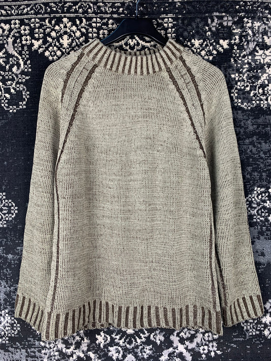Unisex Washed Two-Tone Chunky Knit Sweater