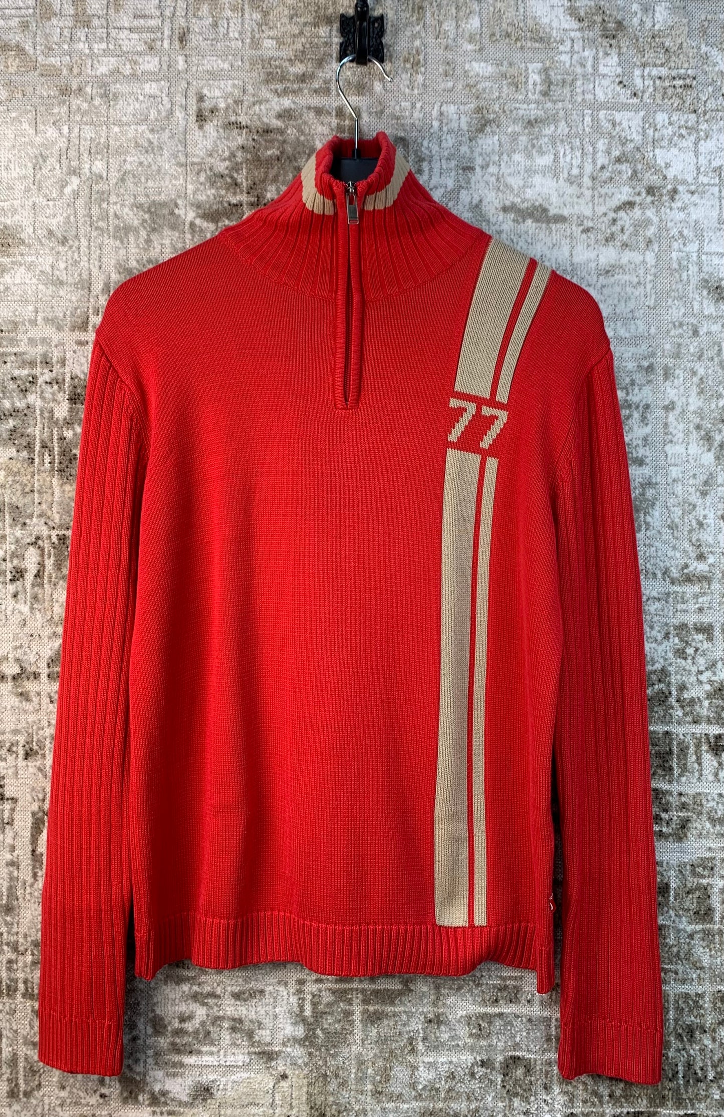 S.Oliver Mens Red and Beige Quarter Zip Sweater