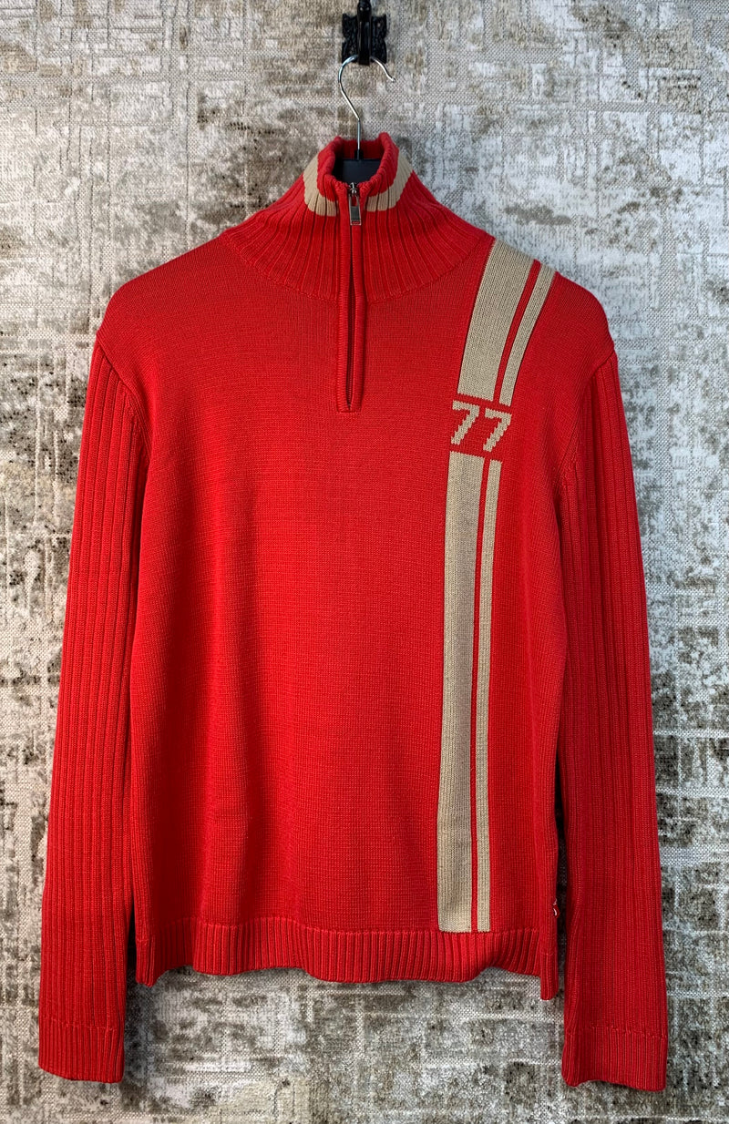 S.Oliver Mens Red and Beige Quarter Zip Sweater