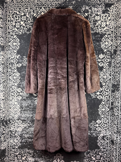 Women's Vintage Dark Brown Long Genuine Sheared Mink Fur Coat