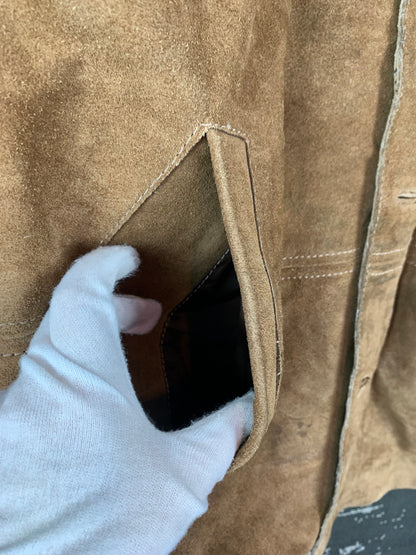 Men's Vintage Brown Suede Leather Buttoned Jacket