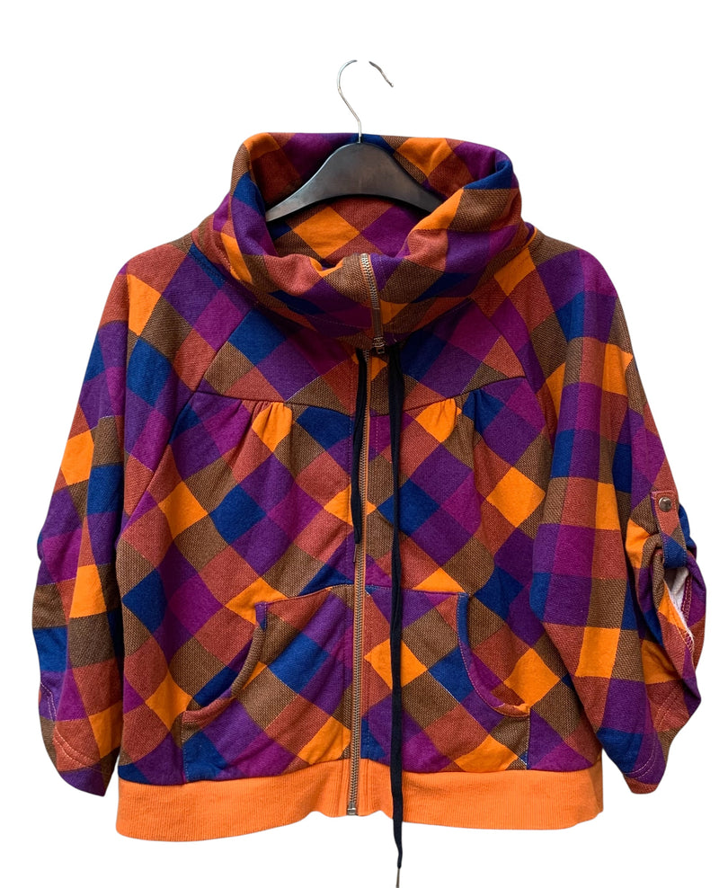 Only Multicolour Check Cowl-Neck Zip Jacket
