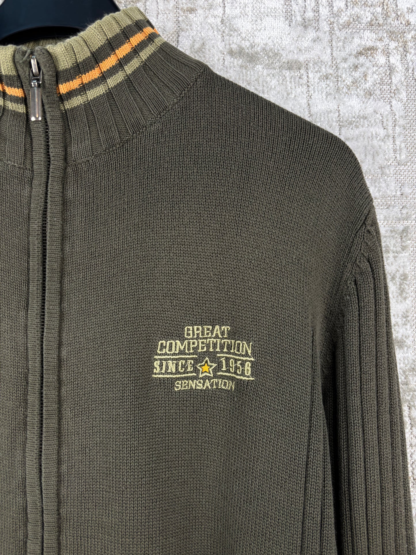 Mens Y2K Green Zip Up Sweater