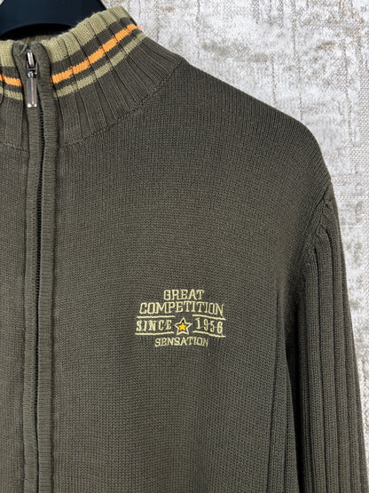 Mens Y2K Green Zip Up Sweater
