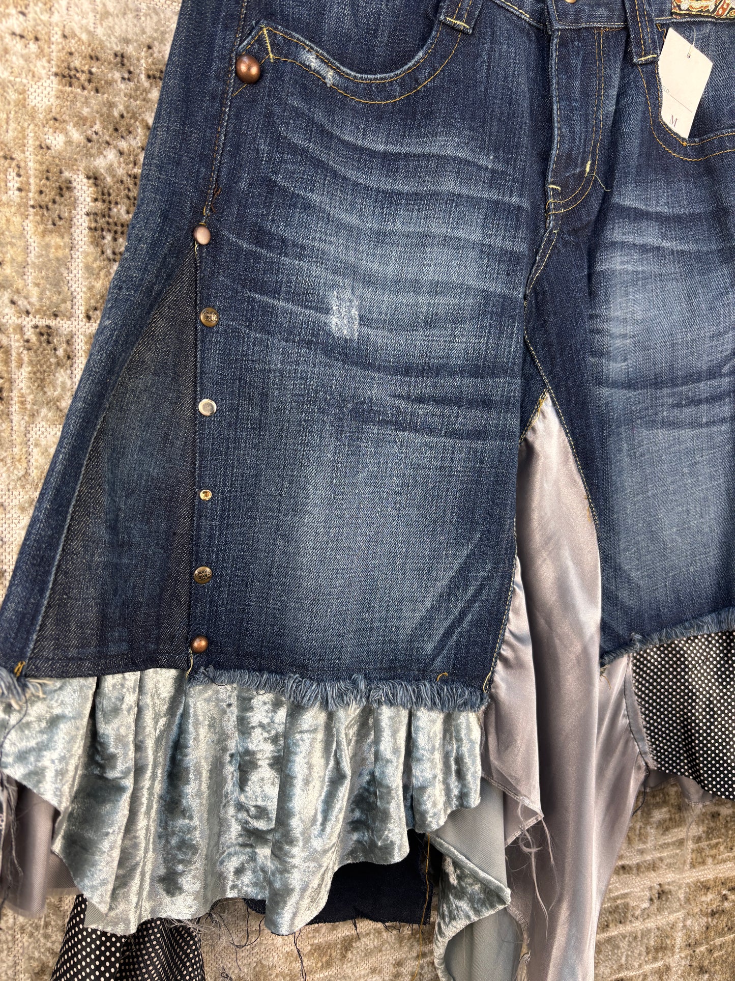 Womens Vintage Asymmetric Denim Midi Skirt