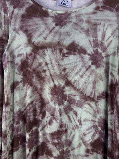 Womens Vintage Green Brown Tie Dye Long Sleeve Shirt