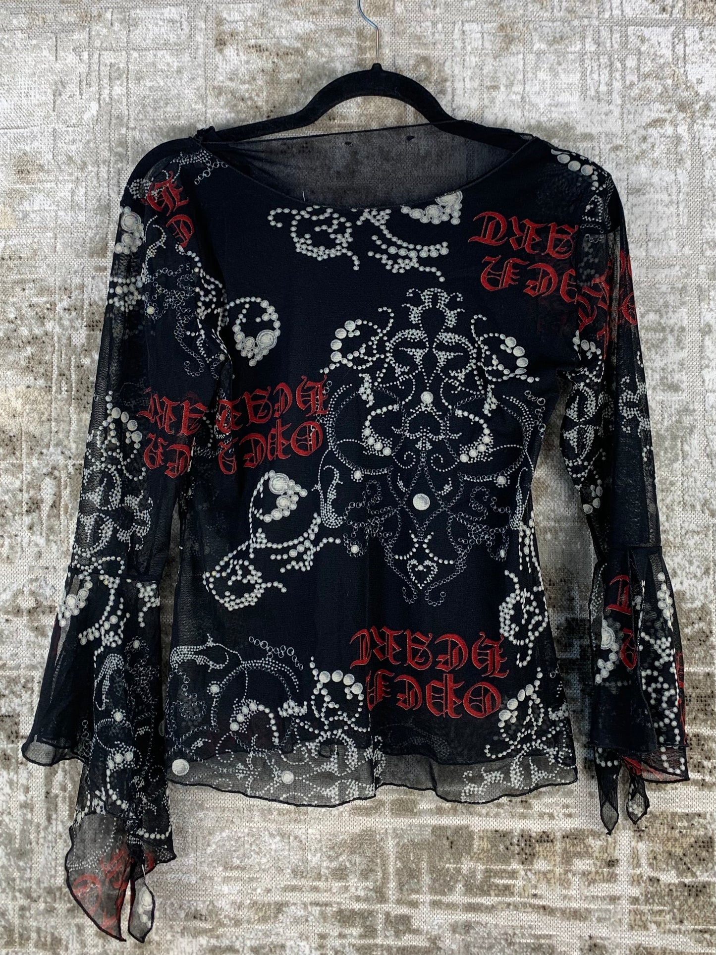 Womens Y2K Alternative Mesh Long Sleeve Top