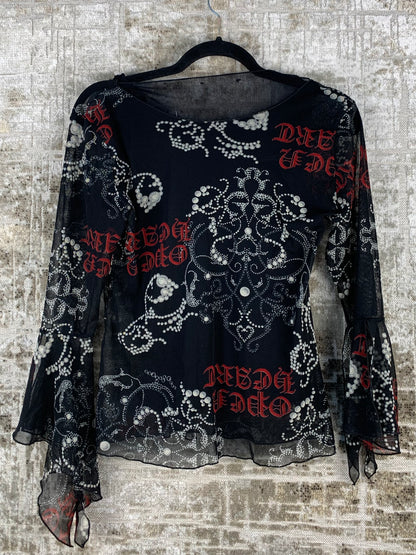 Womens Y2K Alternative Mesh Long Sleeve Top