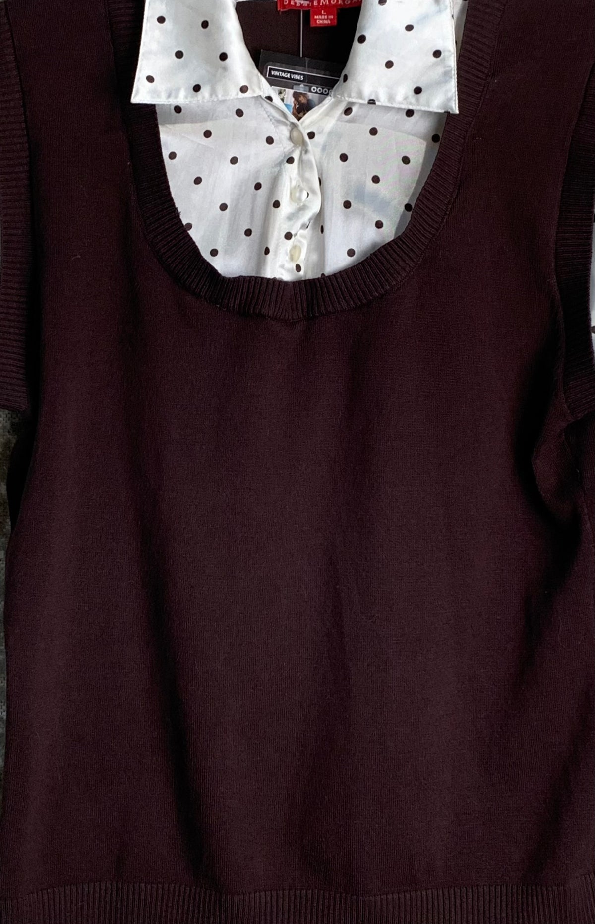 Debbie Morgan Y2K Mock-Layer Polka Dot Knit Top