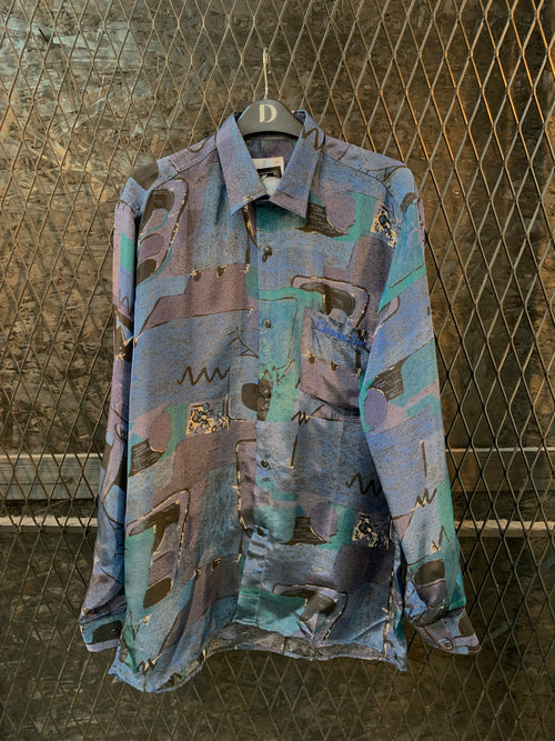 Christian Dior Vintage Abstract Print Silk Long Sleeve Shirt