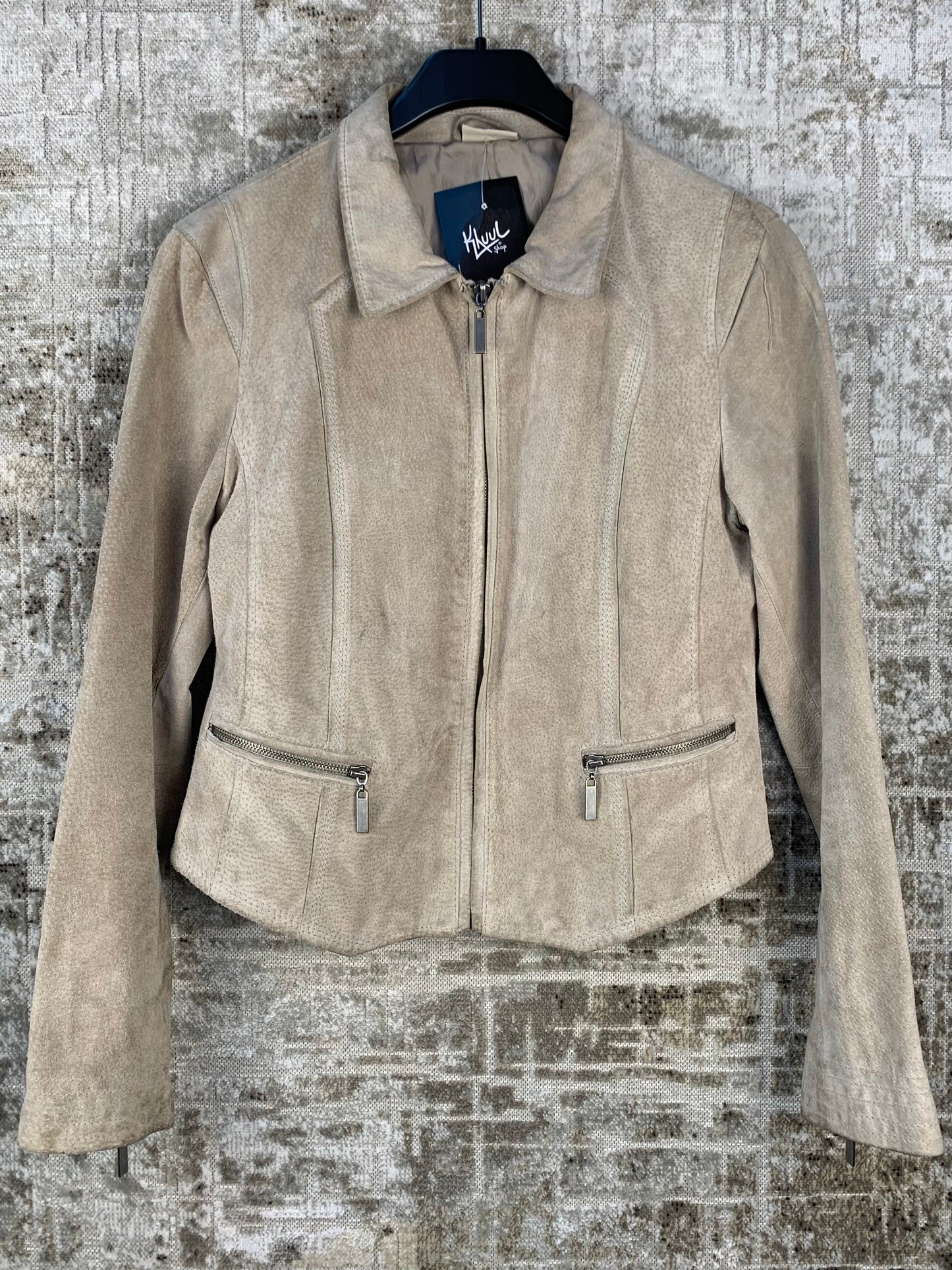 Womens Y2K Vintage Beige Suede Leather Jacket
