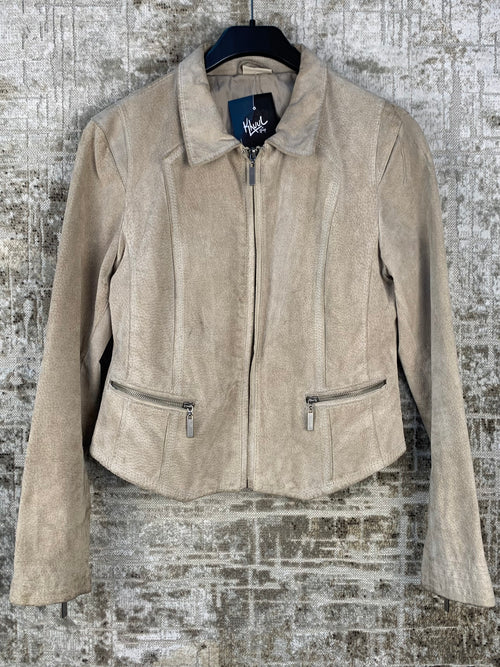 Womens Y2K Vintage Beige Suede Leather Jacket