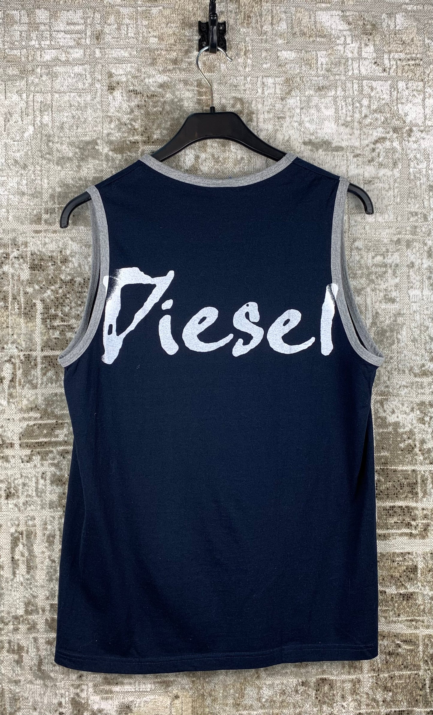 Mens Y2K Diesel Navy Blue Graphic Tank Top