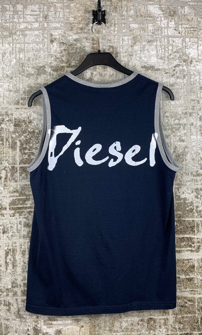 Mens Y2K Diesel Navy Blue Graphic Tank Top