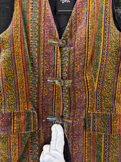 Multicolor Patterned Hippie Style Velvet Vest