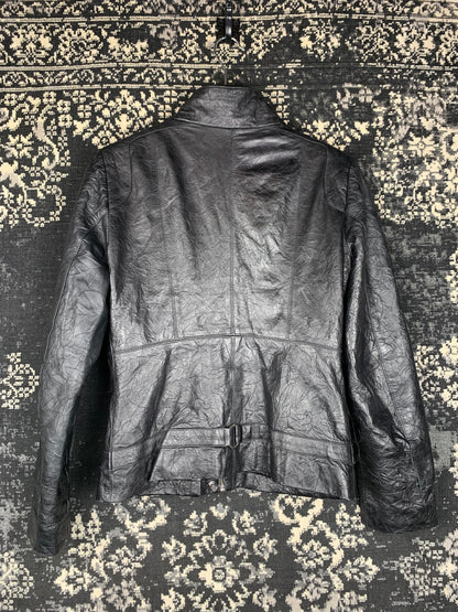 Women's Y2K Black Faux Leather Belted Biker Jacket