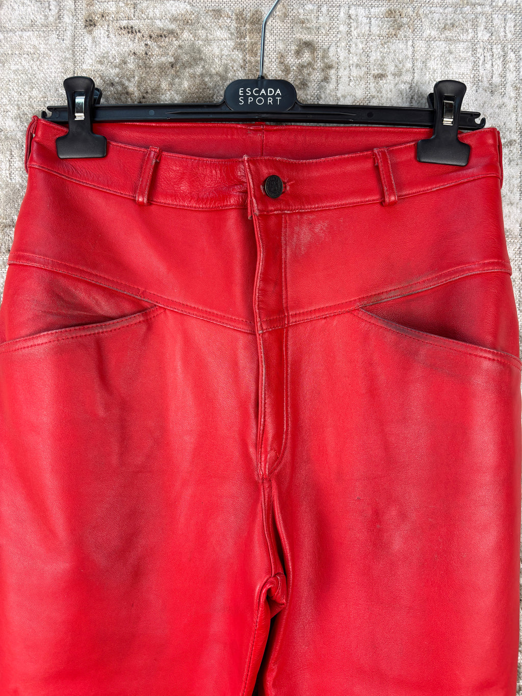 Womens Vintage Red Genuine Leather Pants