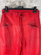 Womens Vintage Red Genuine Leather Pants