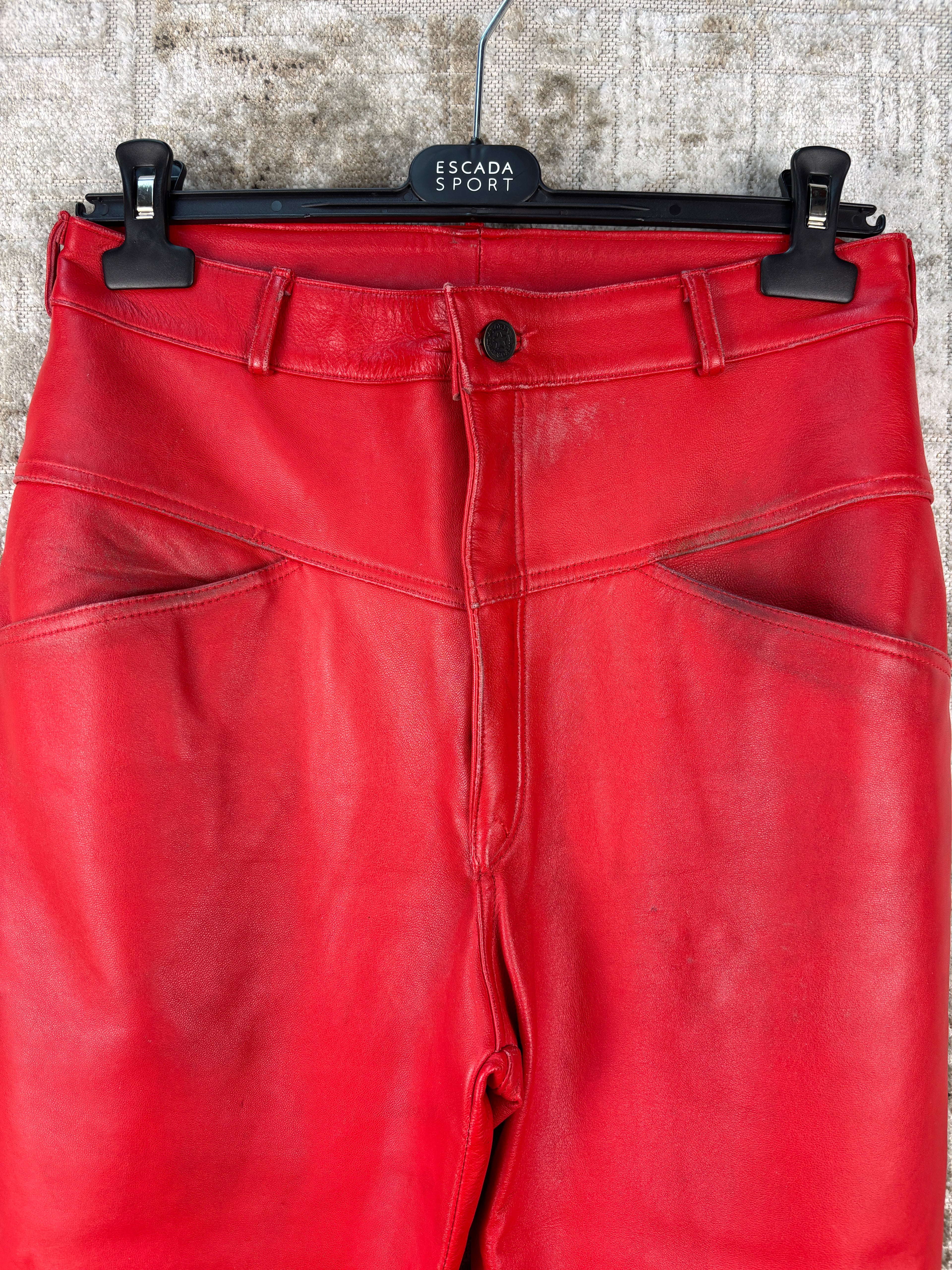 Womens Vintage Red Genuine Leather Pants
