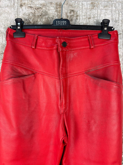 Womens Vintage Red Genuine Leather Pants