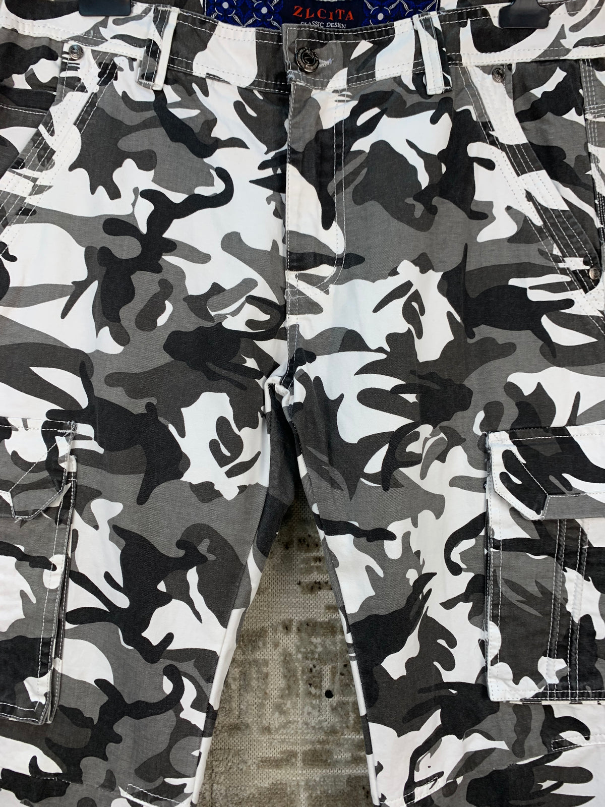ZLCITA Mens Black Grey White Camouflage Cargo Pants